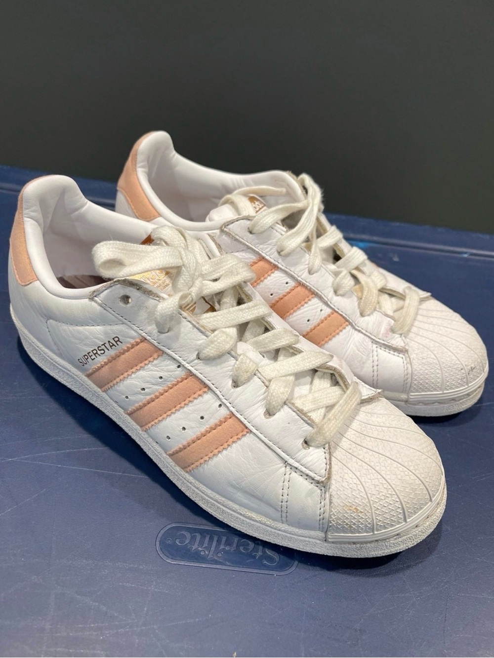 adidas White & Blush Superstar Leather Sneakers